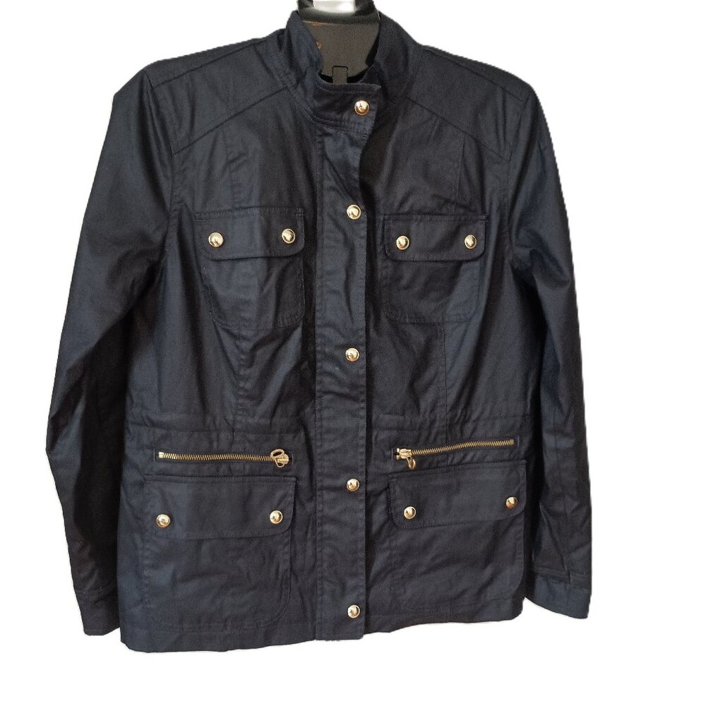 Tommy Hilfiger Navy Cotton Cinched Waist Utility Field Jacket Women's L